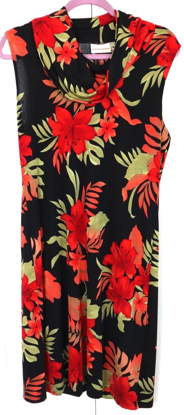 Expressions Vintage Y2K Cowl Neck Dress Sleeveless Tropical Hawaiian Women large